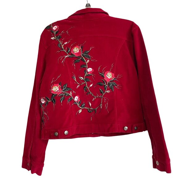 Judy Blue Womens Red Corduroy Embroidered Button-Up Jacket L Unique Retro Boho - Picture 3 of 11